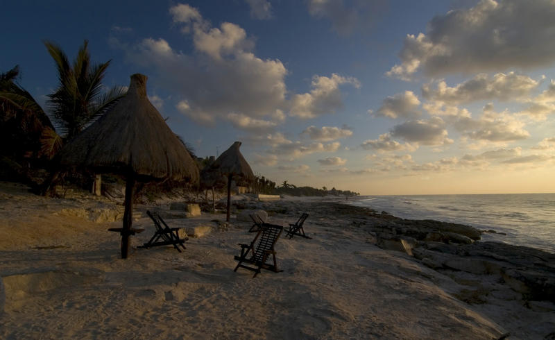 A quiet start to the day on the beach at Tulum, Mexico